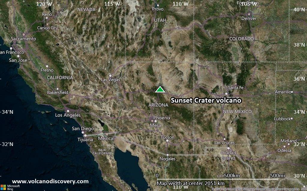 Satellite/aerial-type map of Sunset Crater volcano (region scale medium)