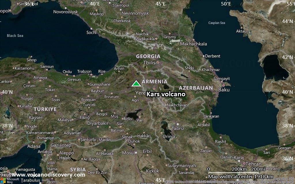 Satellite/aerial-type map of Kars volcano (region scale medium)