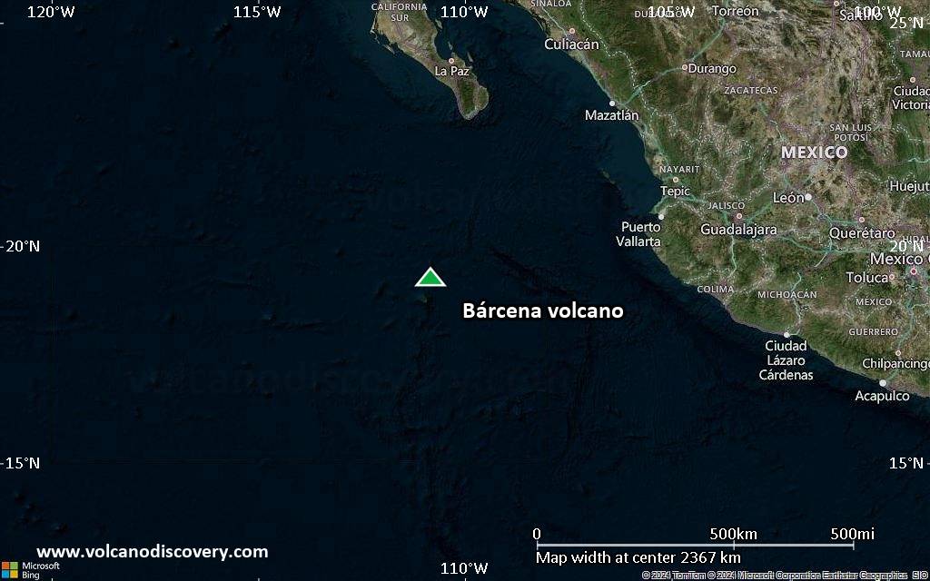 Satellite/aerial-type map of Bárcena volcano (region scale medium)