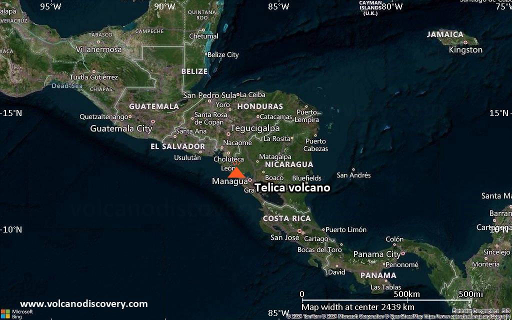 Satellite/aerial-type map of Telica volcano (region scale medium)