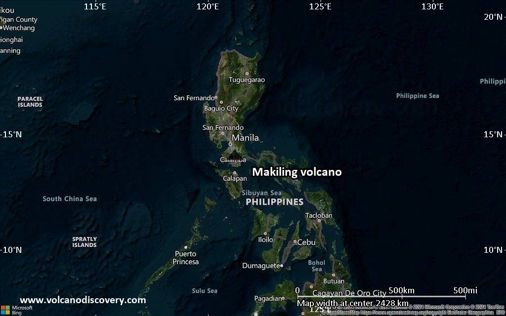 Satellite/aerial-type map of Makiling volcano (region scale medium)