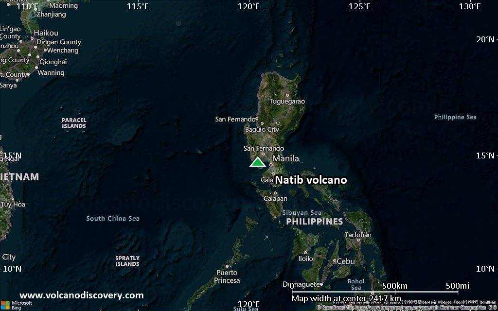 Satellite/aerial-type map of Natib volcano (region scale medium)