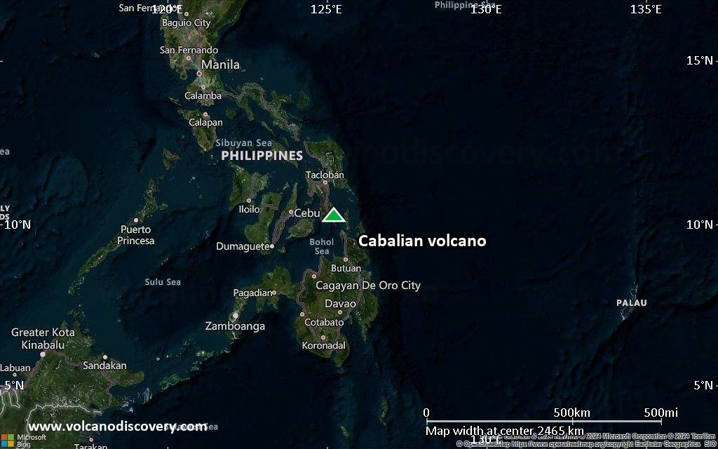 Satellite/aerial-type map of Cabalian volcano (region scale medium)