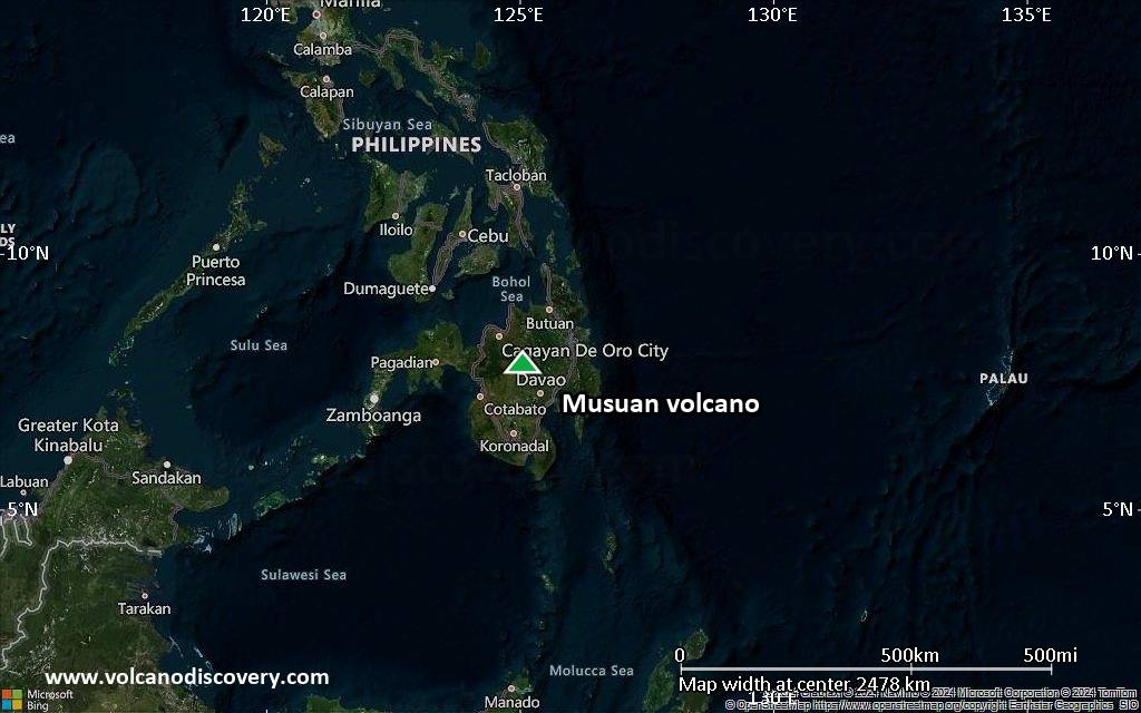 Satellite/aerial-type map of Musuan volcano (region scale medium)