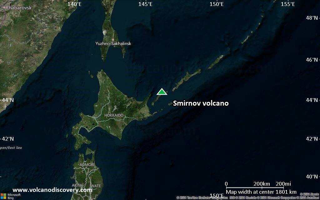 Satellite/aerial-type map of Smirnov volcano (region scale medium)