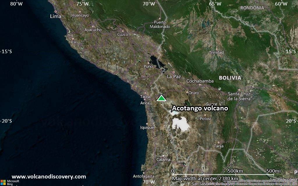 Satellite/aerial-type map of Acotango volcano (region scale medium)