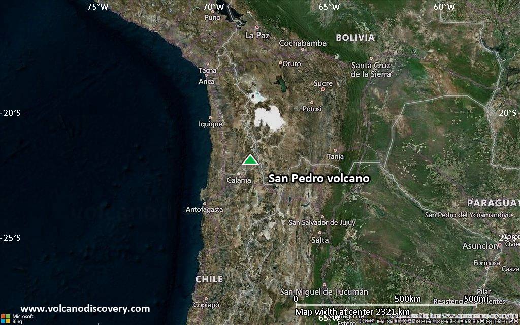 Satellite/aerial-type map of San Pedro volcano (region scale medium)