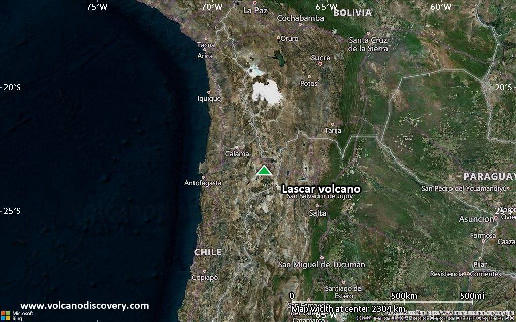 Satellite/aerial-type map of Lascar volcano (region scale medium)