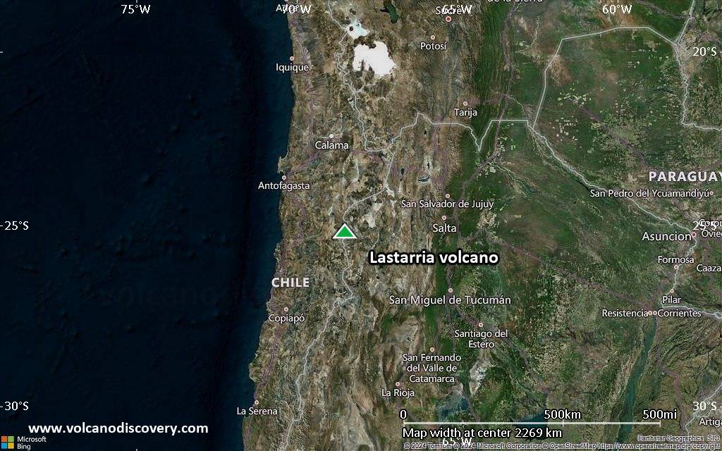 Satellite/aerial-type map of Lastarria volcano (region scale medium)