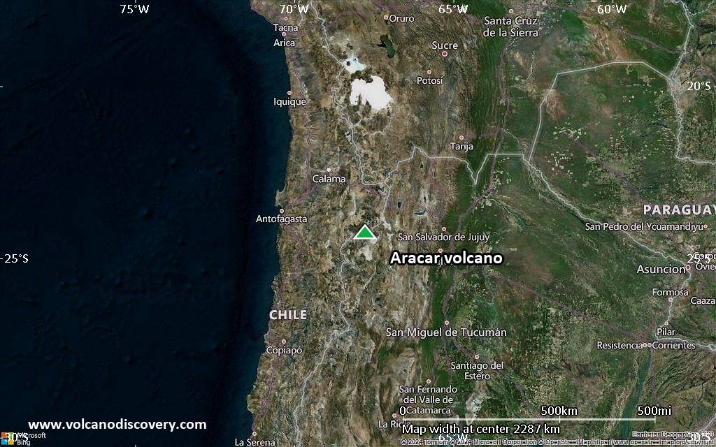 Satellite/aerial-type map of Aracar volcano (region scale medium)
