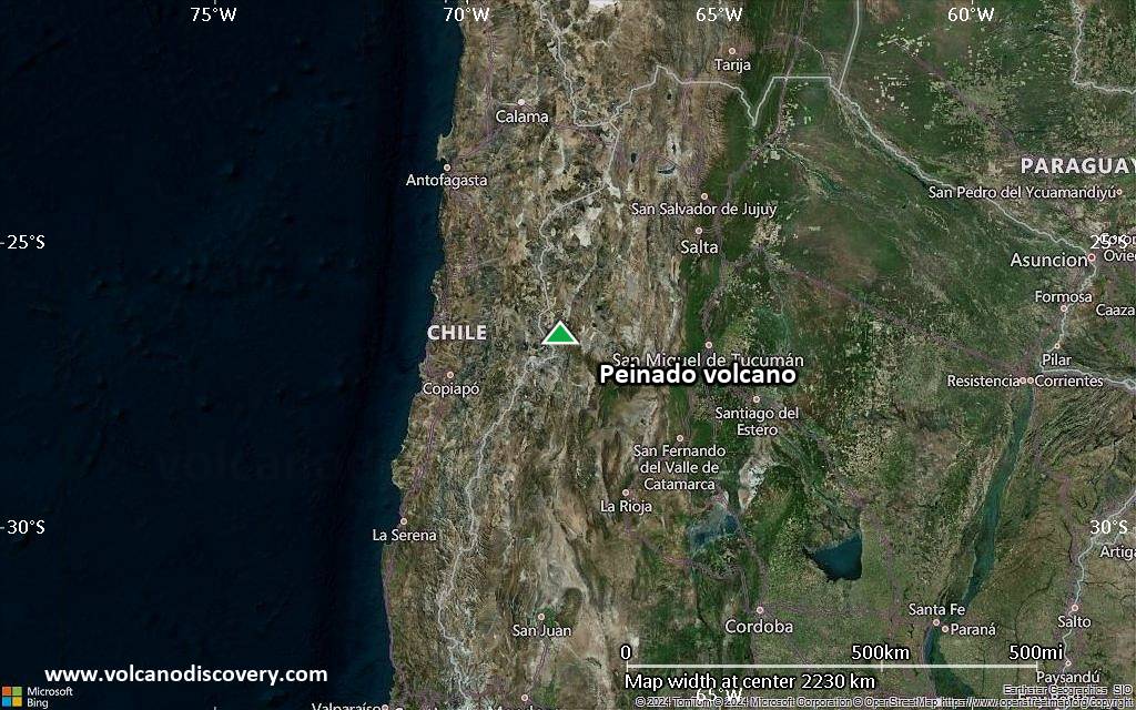 Satellite/aerial-type map of Peinado volcano (region scale medium)