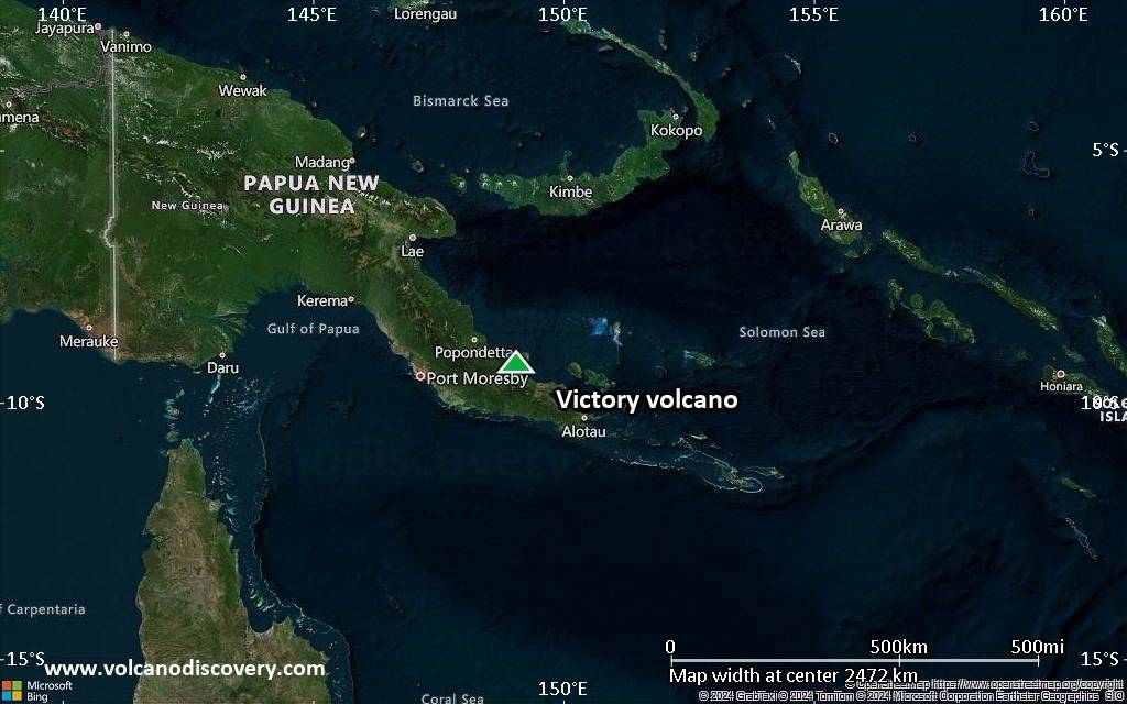 Satellite/aerial-type map of Victory volcano (region scale medium)