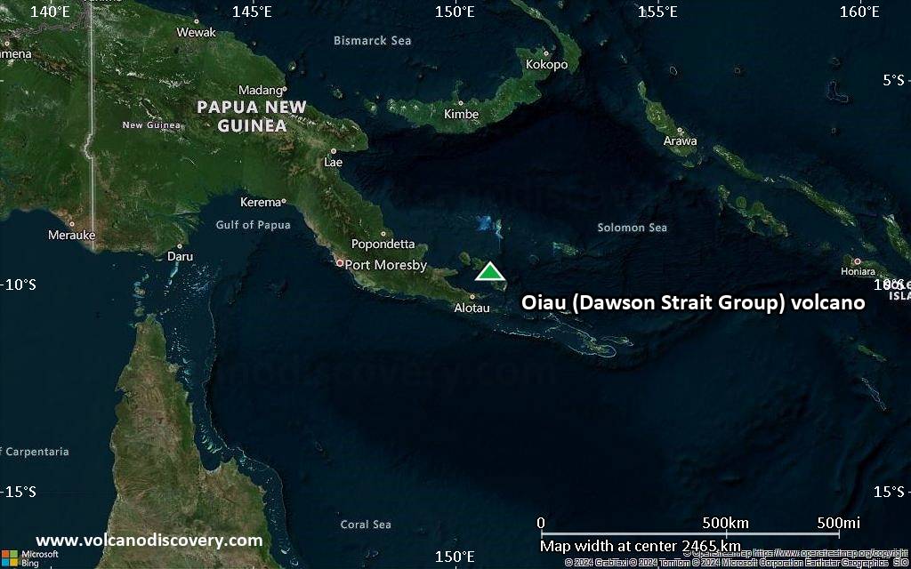 Satellite/aerial-type map of Oiau (Dawson Strait Group) volcano (region scale medium)