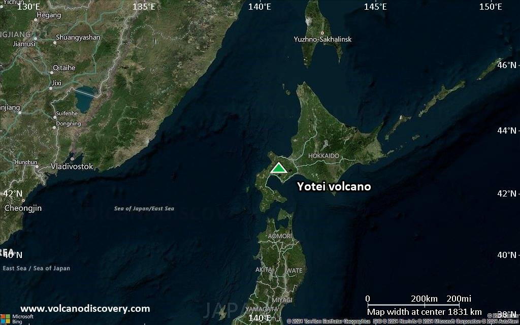 Satellite/aerial-type map of Yotei volcano (region scale medium)