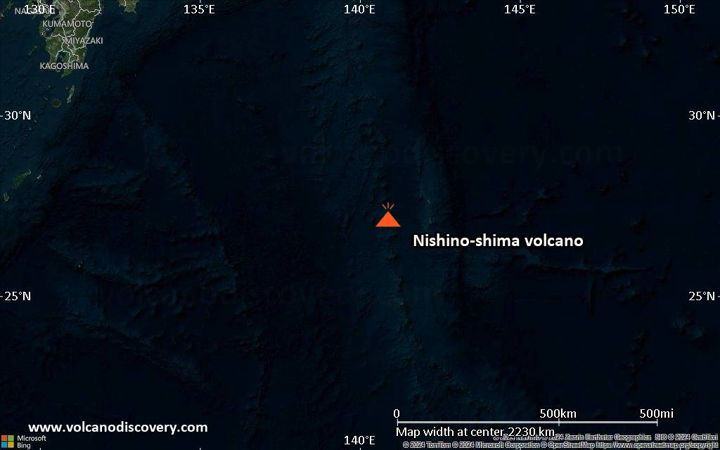 Satellite/aerial-type map of Nishino-shima volcano (region scale medium)