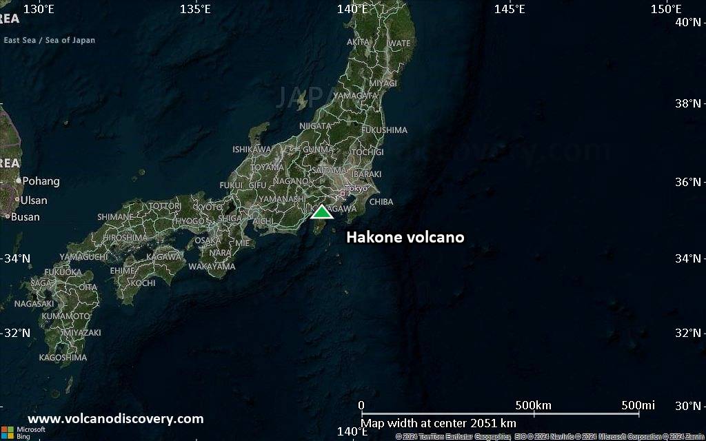 Satellite/aerial-type map of Hakone volcano (region scale medium)