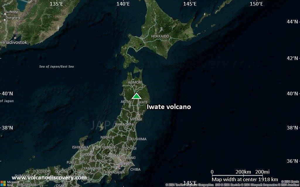 Satellite/aerial-type map of Iwate volcano (region scale medium)