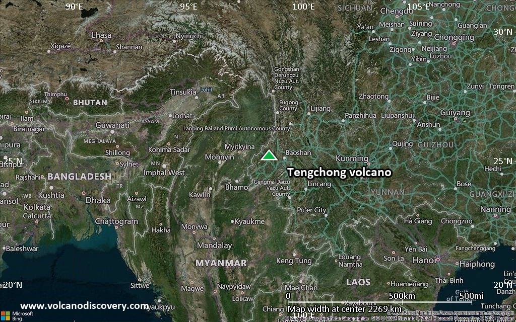 Satellite/aerial-type map of Tengchong volcano (region scale medium)