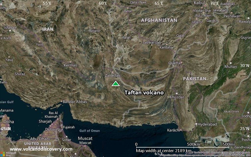 Satellite/aerial-type map of Taftan volcano (region scale medium)