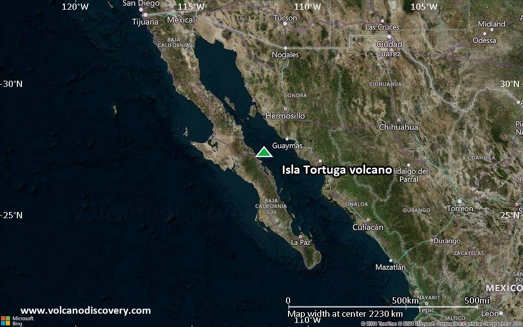 Satellite/aerial-type map of Isla Tortuga volcano (region scale medium)