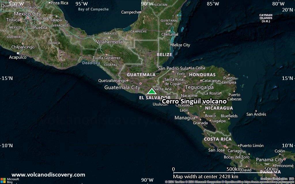 Satellite/aerial-type map of Cerro Singüil volcano (region scale medium)