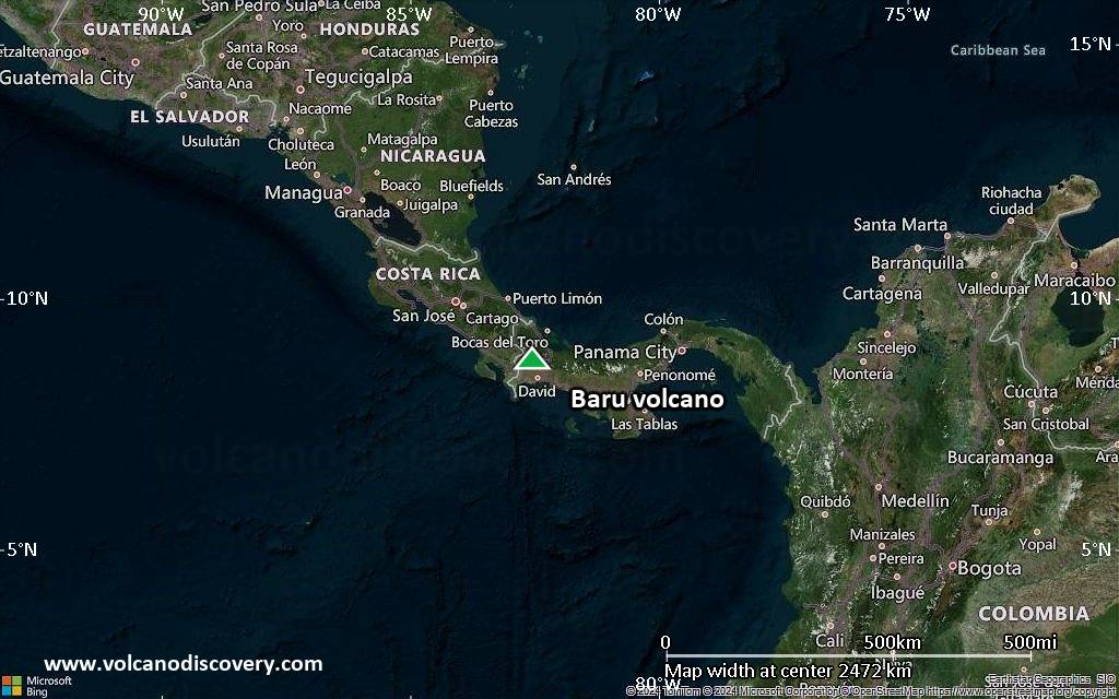 Satellite/aerial-type map of Baru volcano (region scale medium)