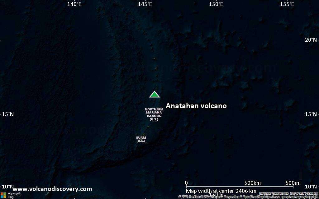 Satellite/aerial-type map of Anatahan volcano (region scale medium)
