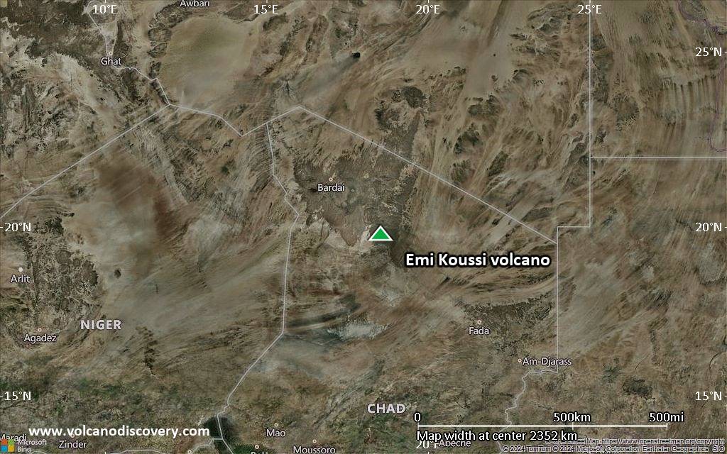 Satellite/aerial-type map of Emi Koussi volcano (region scale medium)