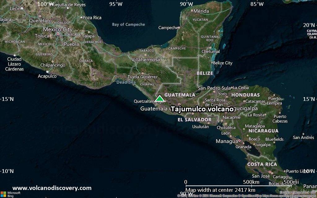 Satellite/aerial-type map of Tajumulco volcano (region scale medium)