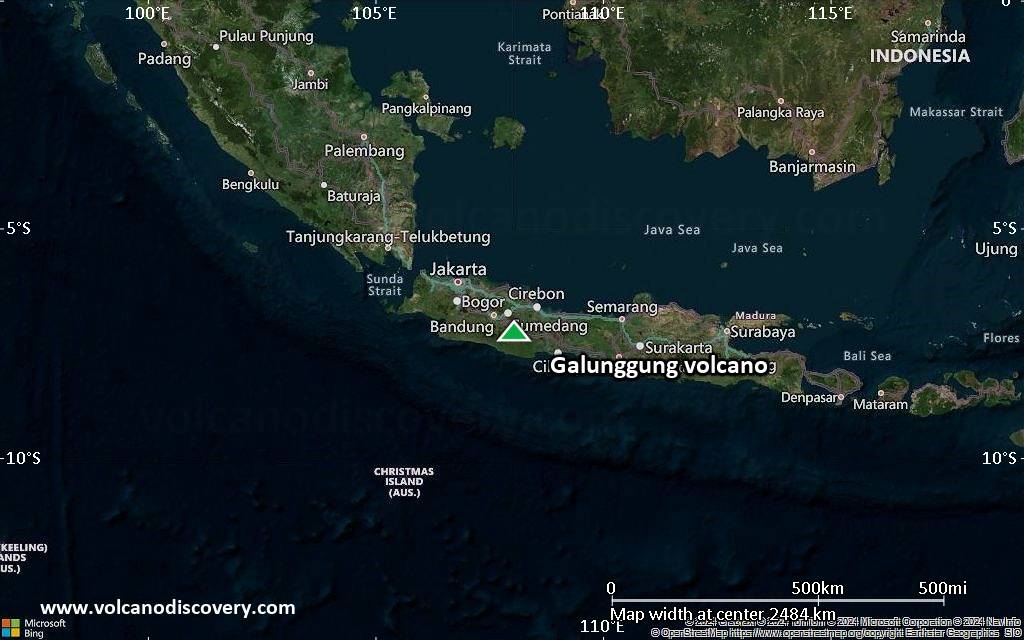 Satellite/aerial-type map of Galunggung volcano (region scale medium)