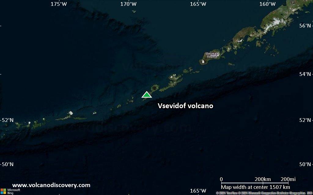 Satellite/aerial-type map of Vsevidof volcano (region scale medium)