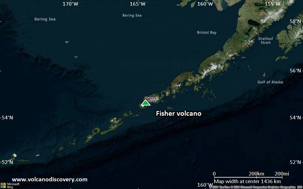 Satellite/aerial-type map of Fisher volcano (region scale medium)