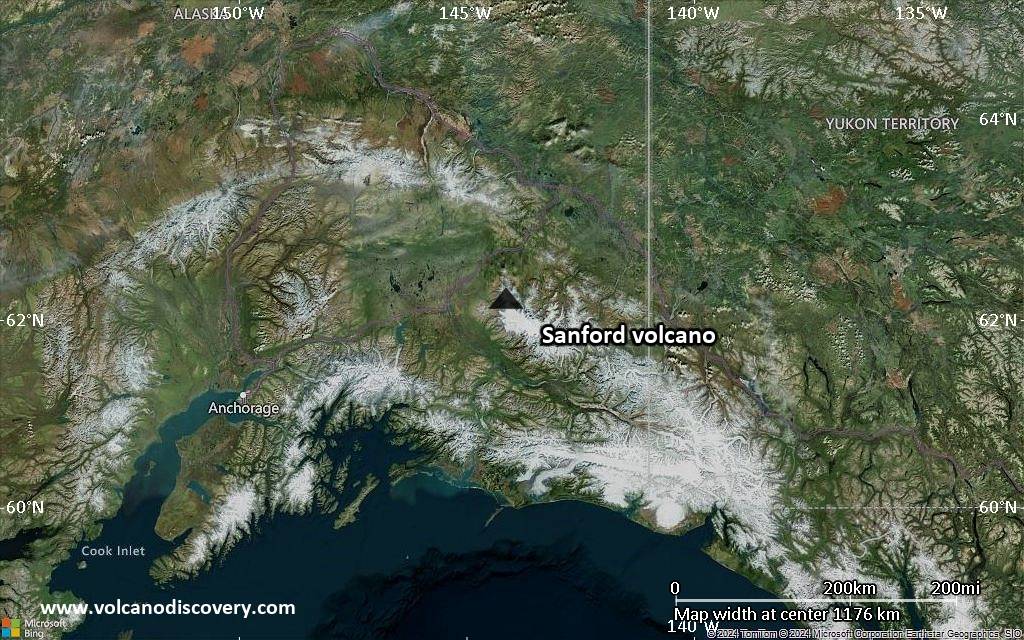 Satellite/aerial-type map of Sanford volcano (region scale medium)