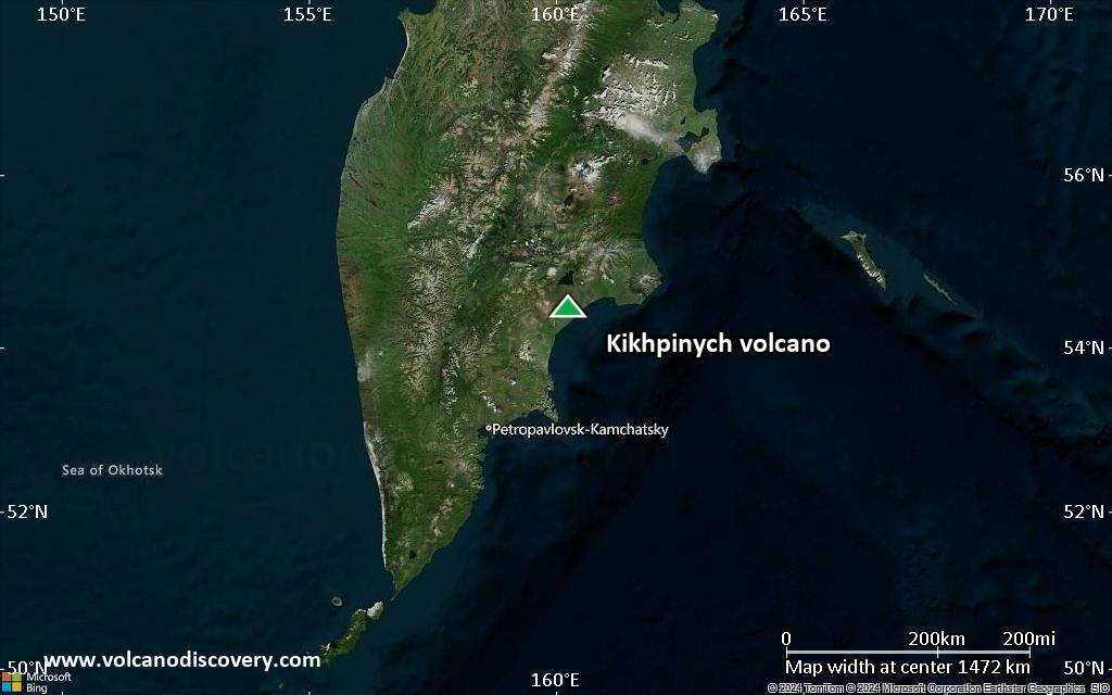 Satellite/aerial-type map of Kikhpinych volcano (region scale medium)