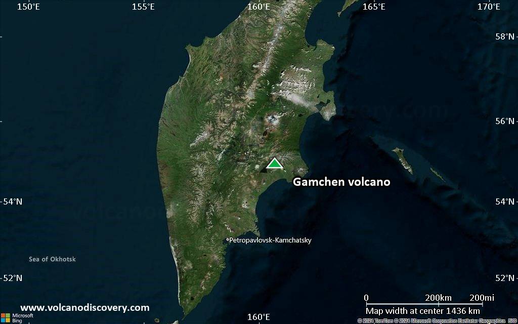 Satellite/aerial-type map of Gamchen volcano (region scale medium)