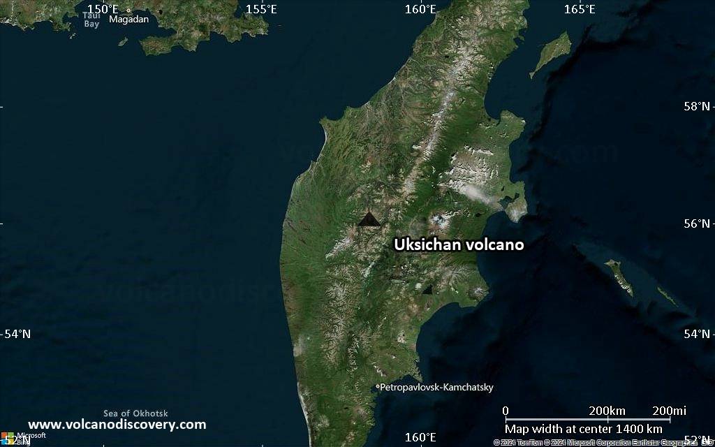 Satellite/aerial-type map of Uksichan volcano (region scale medium)