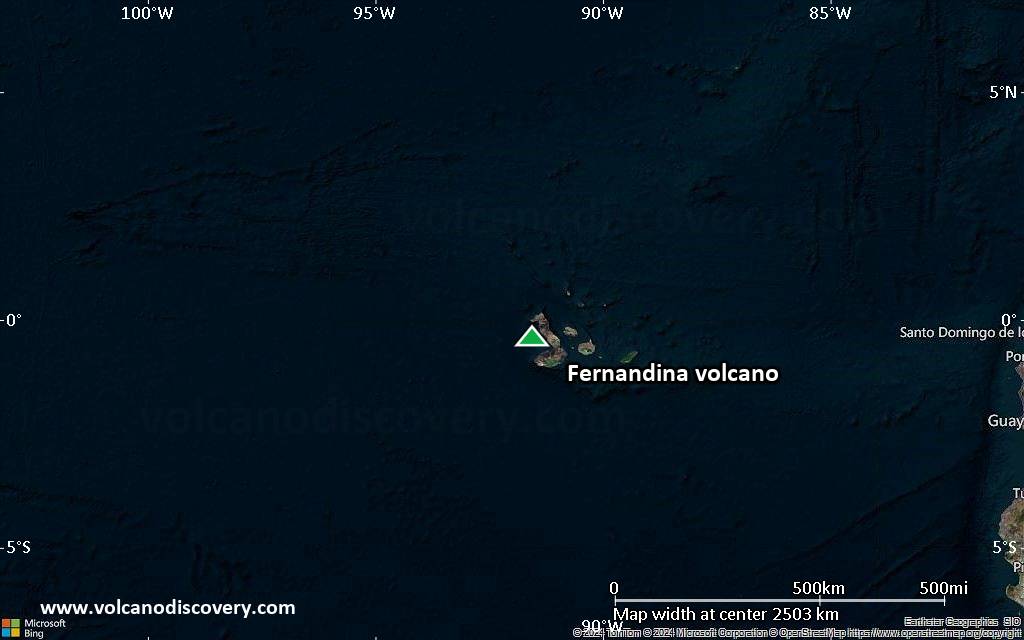 Satellite/aerial-type map of Fernandina volcano (region scale medium)