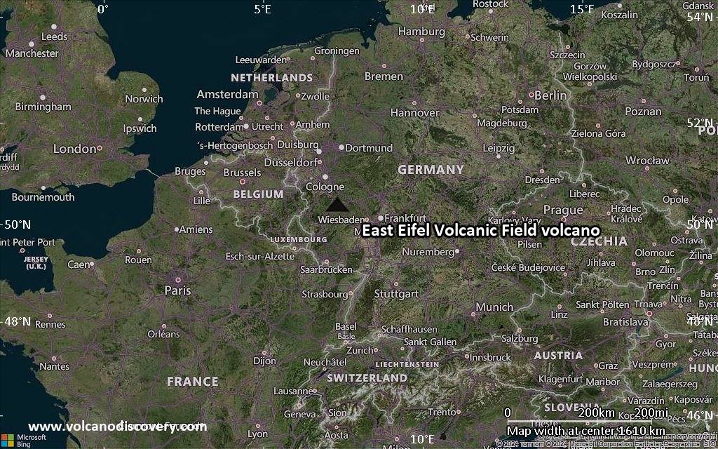 Satellite/aerial-type map of East Eifel Volcanic Field volcano (region scale medium)