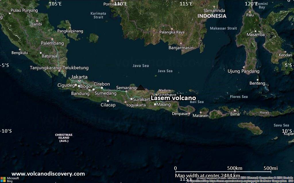 Satellite/aerial-type map of Lasem volcano (region scale medium)