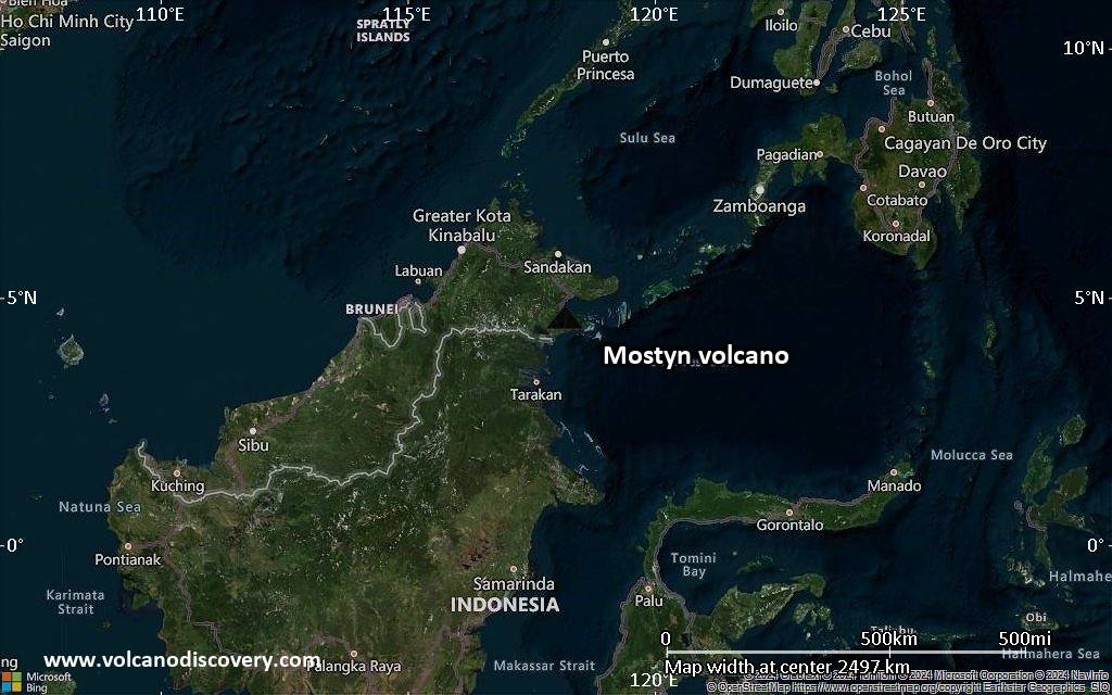 Satellite/aerial-type map of Mostyn volcano (region scale medium)