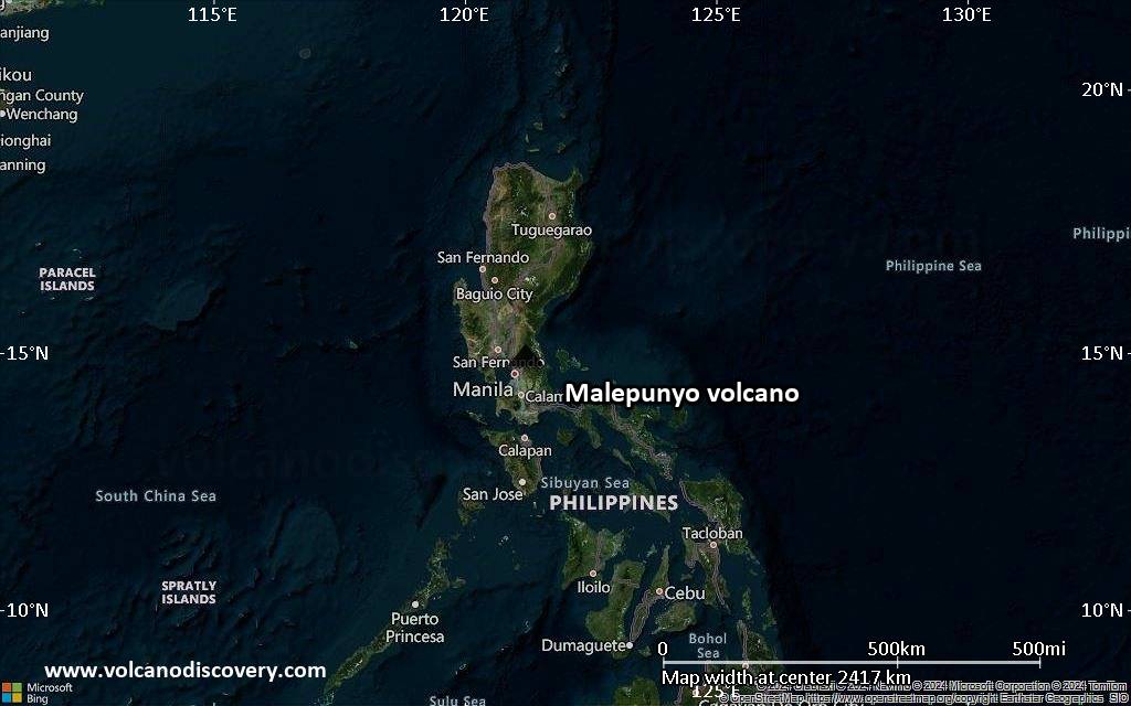 Satellite/aerial-type map of Malepunyo volcano (region scale medium)