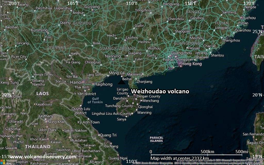 Satellite/aerial-type map of Weizhoudao volcano (region scale medium)