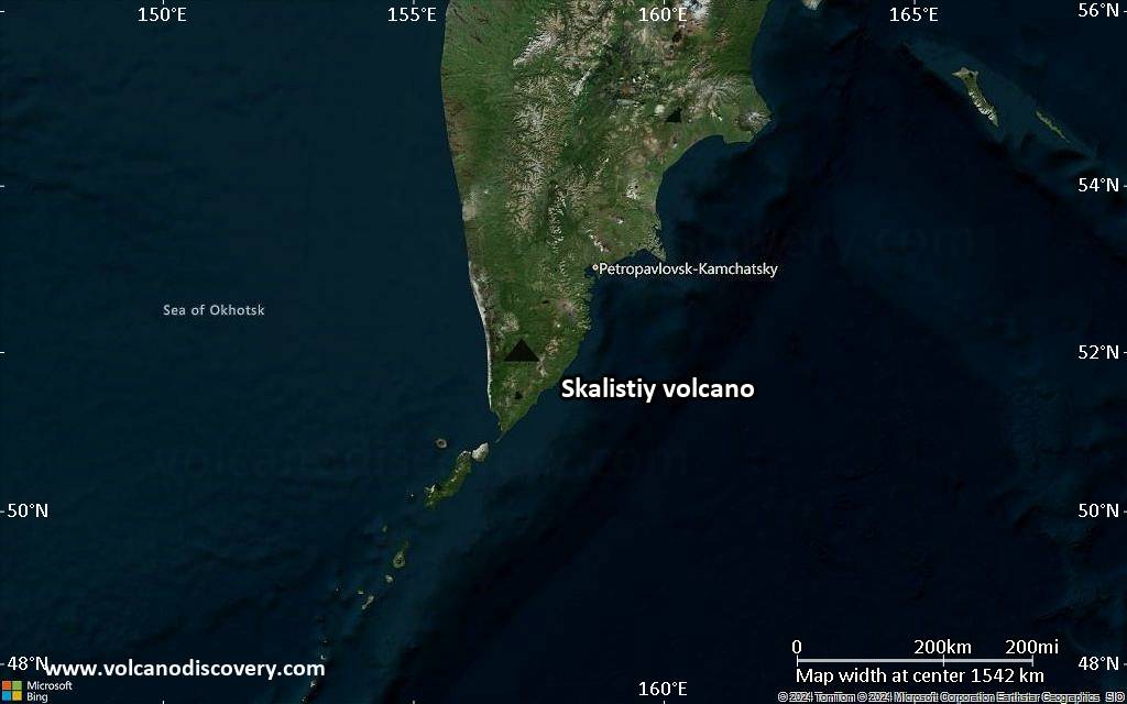 Satellite/aerial-type map of Skalistiy volcano (region scale medium)