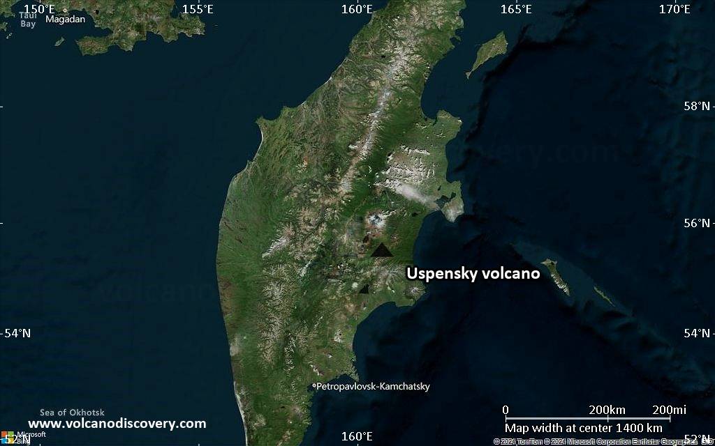 Satellite/aerial-type map of Uspensky volcano (region scale medium)