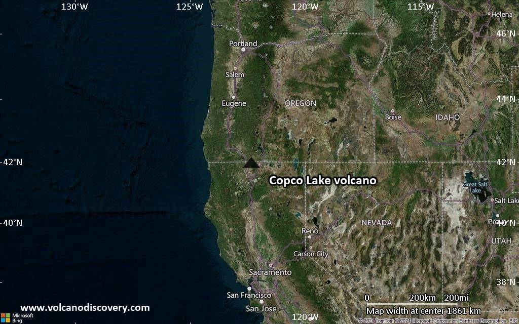 Satellite/aerial-type map of Copco Lake volcano (region scale medium)