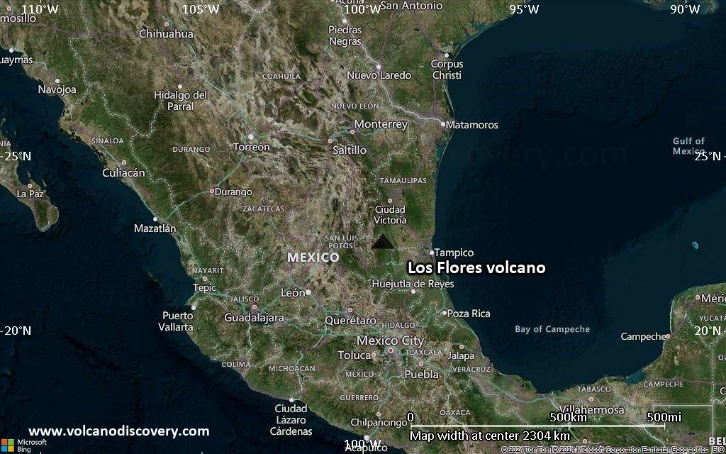 Satellite/aerial-type map of Los Flores volcano (region scale medium)