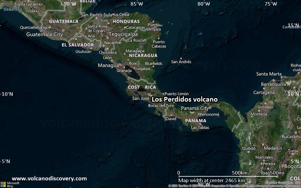 Satellite/aerial-type map of Los Perdidos volcano (region scale medium)