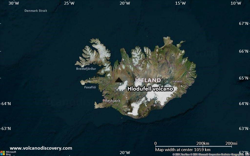 Satellite/aerial-type map of Hlodufell volcano (region scale medium)