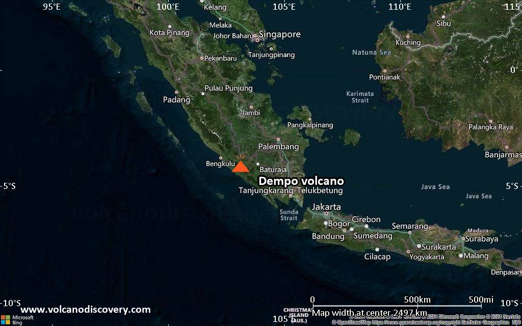 Satellite/aerial-type map of Dempo volcano (region scale medium)