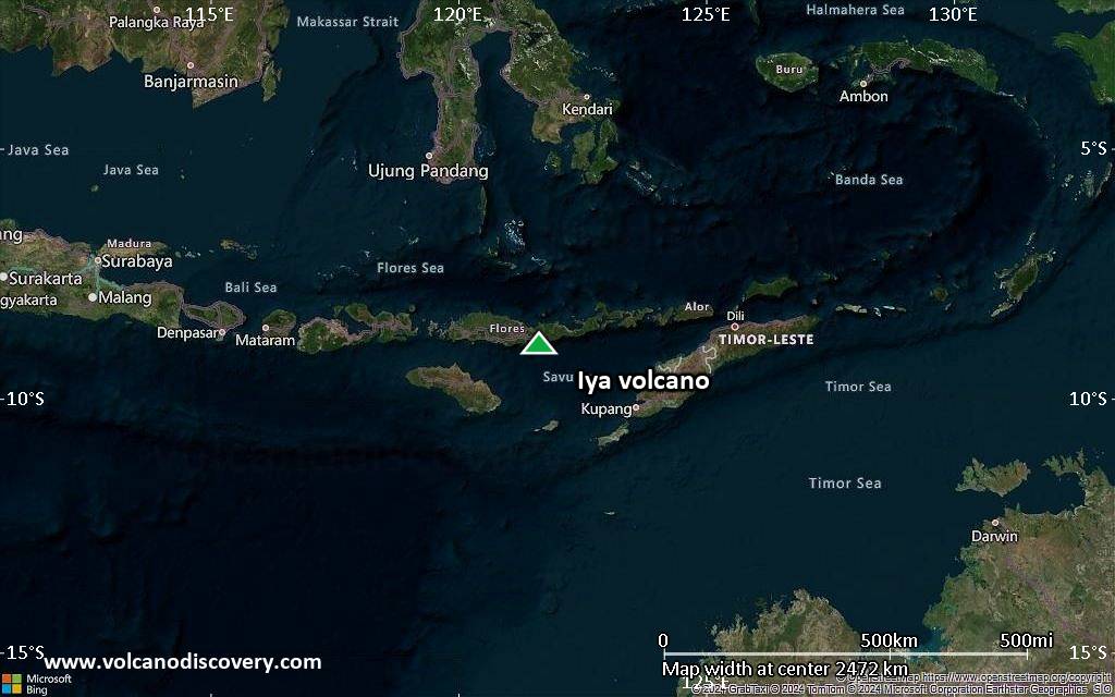 Satellite/aerial-type map of Iya volcano (region scale medium)